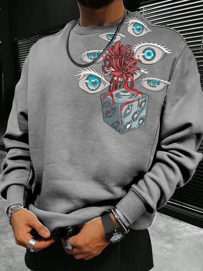 Men's fashionable anime print crew neck sweatshirt