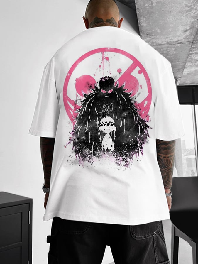 Men's Fashionable Tattoo Drop Shoulder Short Sleeve T-Shirt