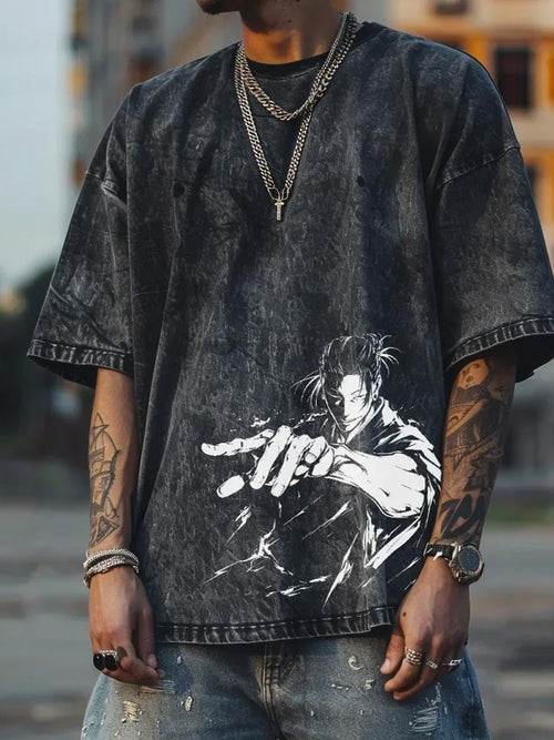 Men's Fashion  Printed Casual Cotton Washed Short Sleeve T-Shirt