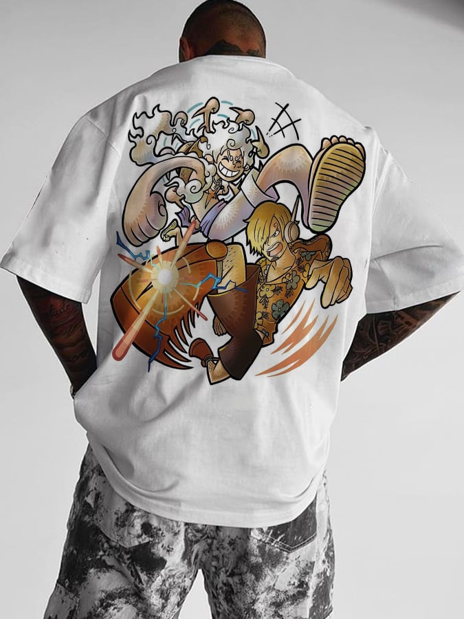 Men's Fashion Japanese Pattern Loose T-shirt