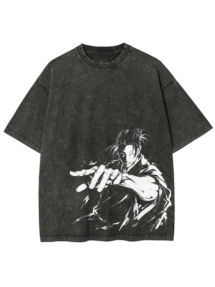 Men's Fashion  Printed Casual Cotton Washed Short Sleeve T-Shirt