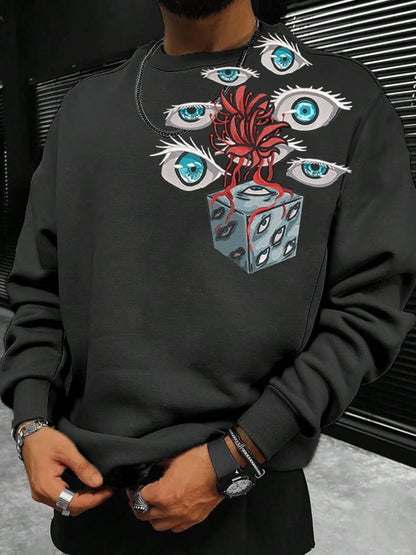 Men's fashionable anime print crew neck sweatshirt