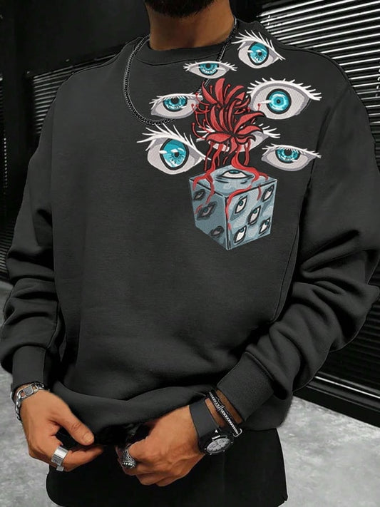 Men's fashionable anime print crew neck sweatshirt