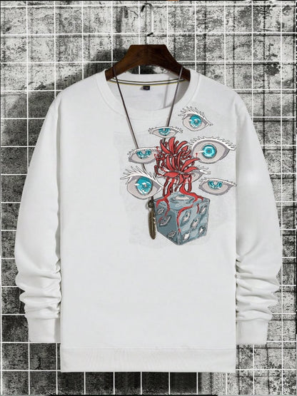 Men's fashionable anime print crew neck sweatshirt