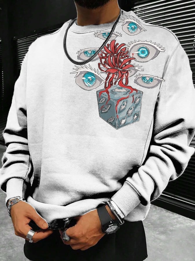 Men's fashionable anime print crew neck sweatshirt